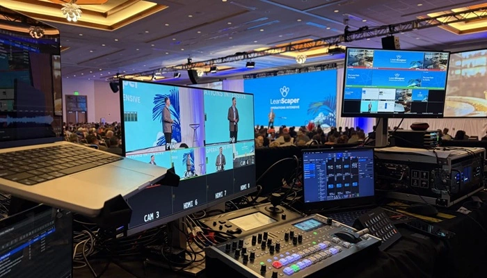 High-quality event video production capturing corporate stages, executive presentations, and hybrid events with professional AV integration.